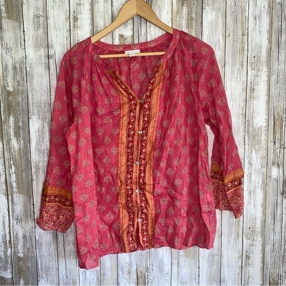 J. Jill Strawberry Boho Printed Voile Floral Button Down - Picture 2 of 6